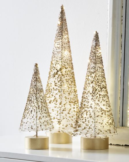 Lighted White Bottle Brush with Gold Glitter Medium