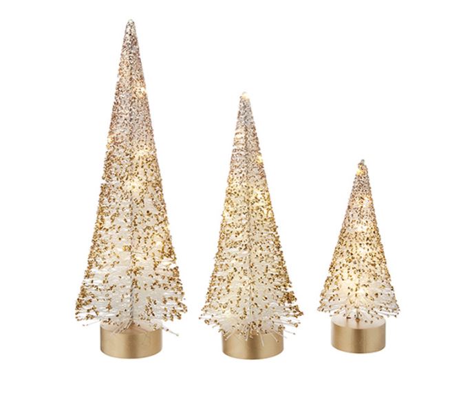 Lighted White Bottle Brush with Gold Glitter Medium