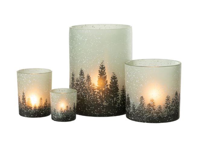 Snowy Tree Glass Hurricane Lg