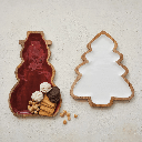 Enameled Mango Wood Christmas Tree Shaped Tray White & Natural