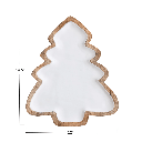 Enameled Mango Wood Christmas Tree Shaped Tray White & Natural