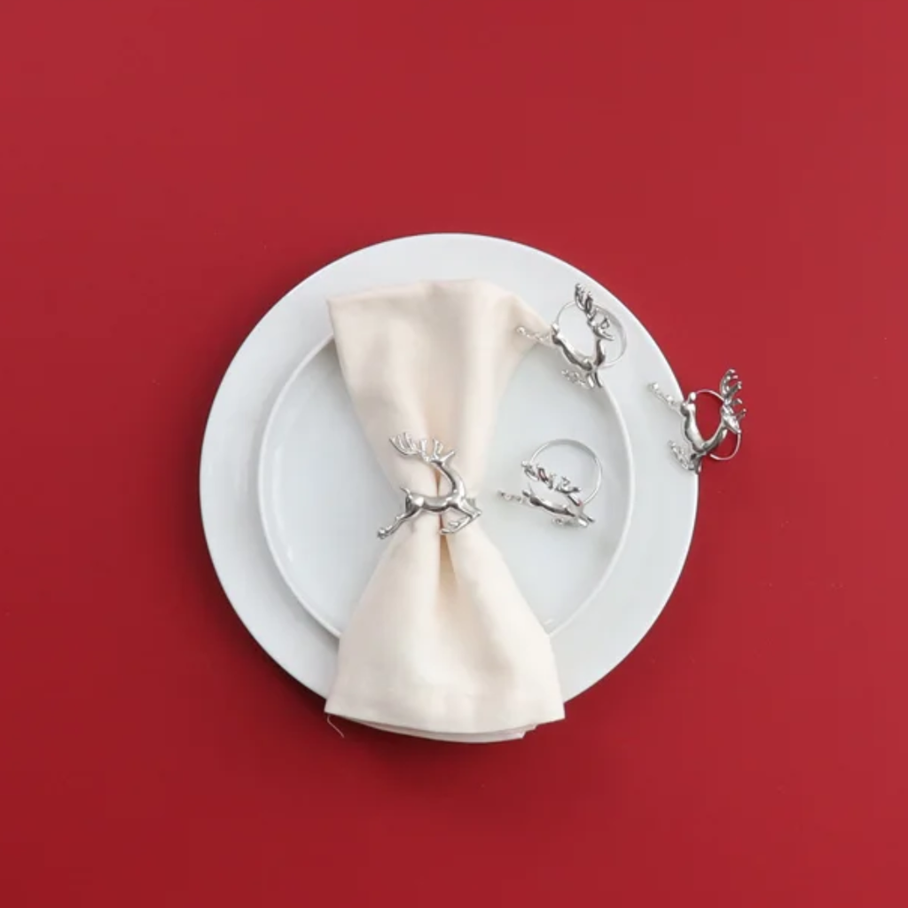 Running Reindeer Napkin Ring Silver 4pc