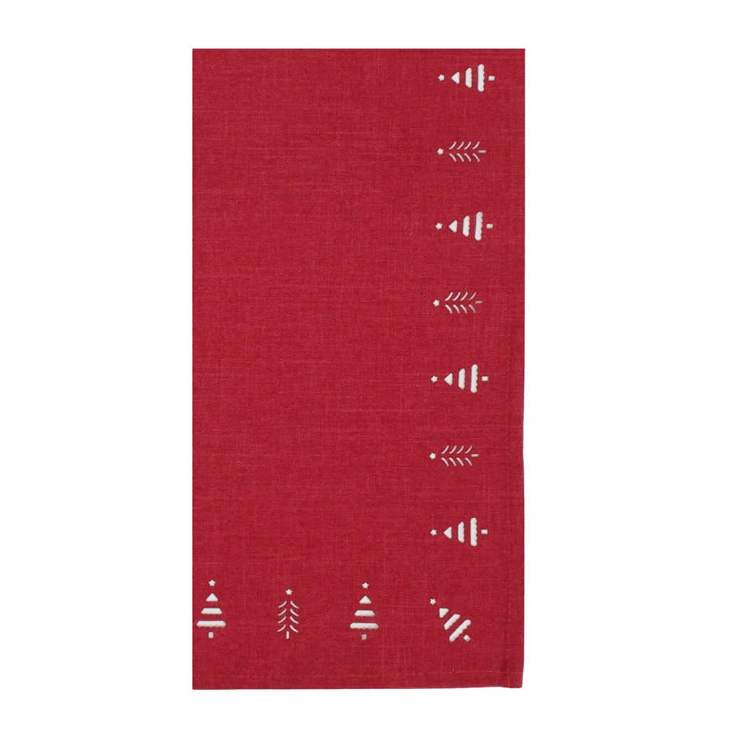 Tree Hemstitch Napkin Red 4pk