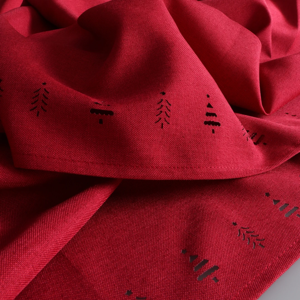 Tree Hemstitch Napkin Red 4pk