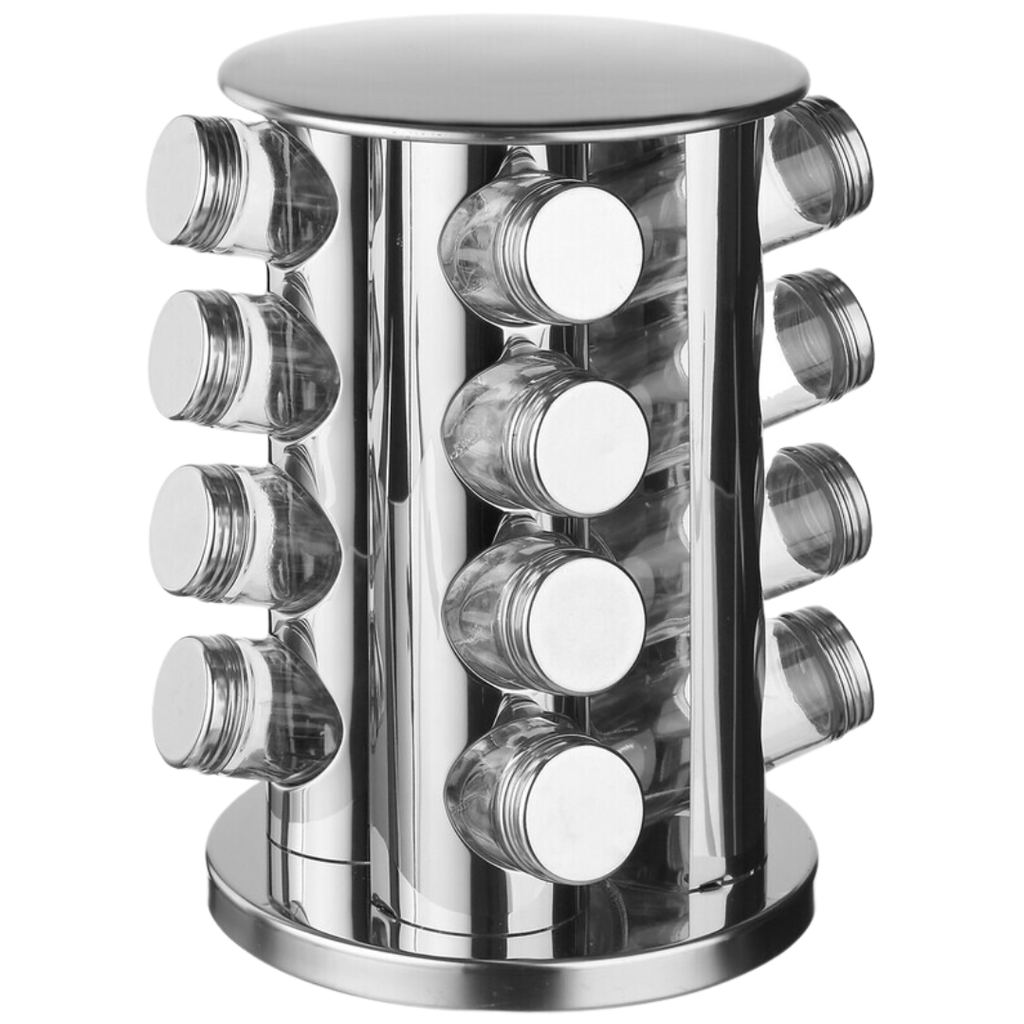 Glass Spice Jars and Stainless Steel Rack