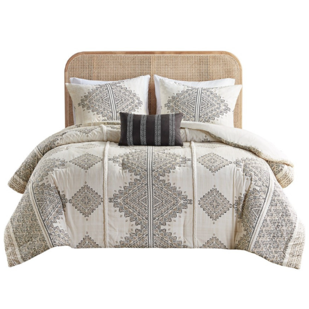 Ibiza Printed Queen Comforter Set with Throw Pillow 4 pc