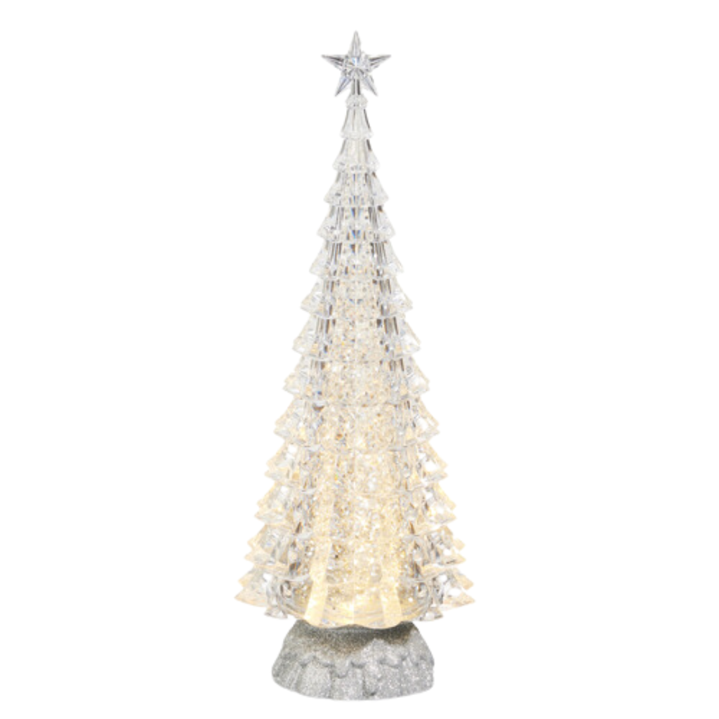 Silver Lighted Tree with Swirling Glitter 15in