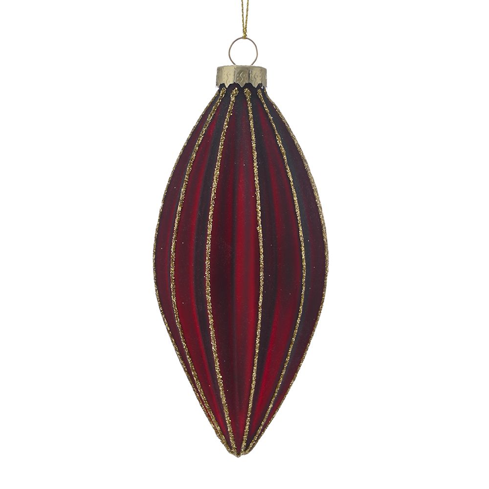Red Glass Diamond Ornament with Gold lines 5in