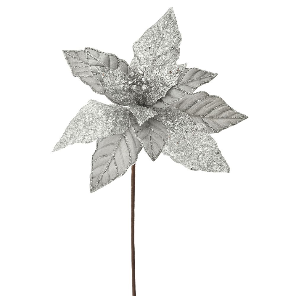 Silver Poinsettia Spray 22in