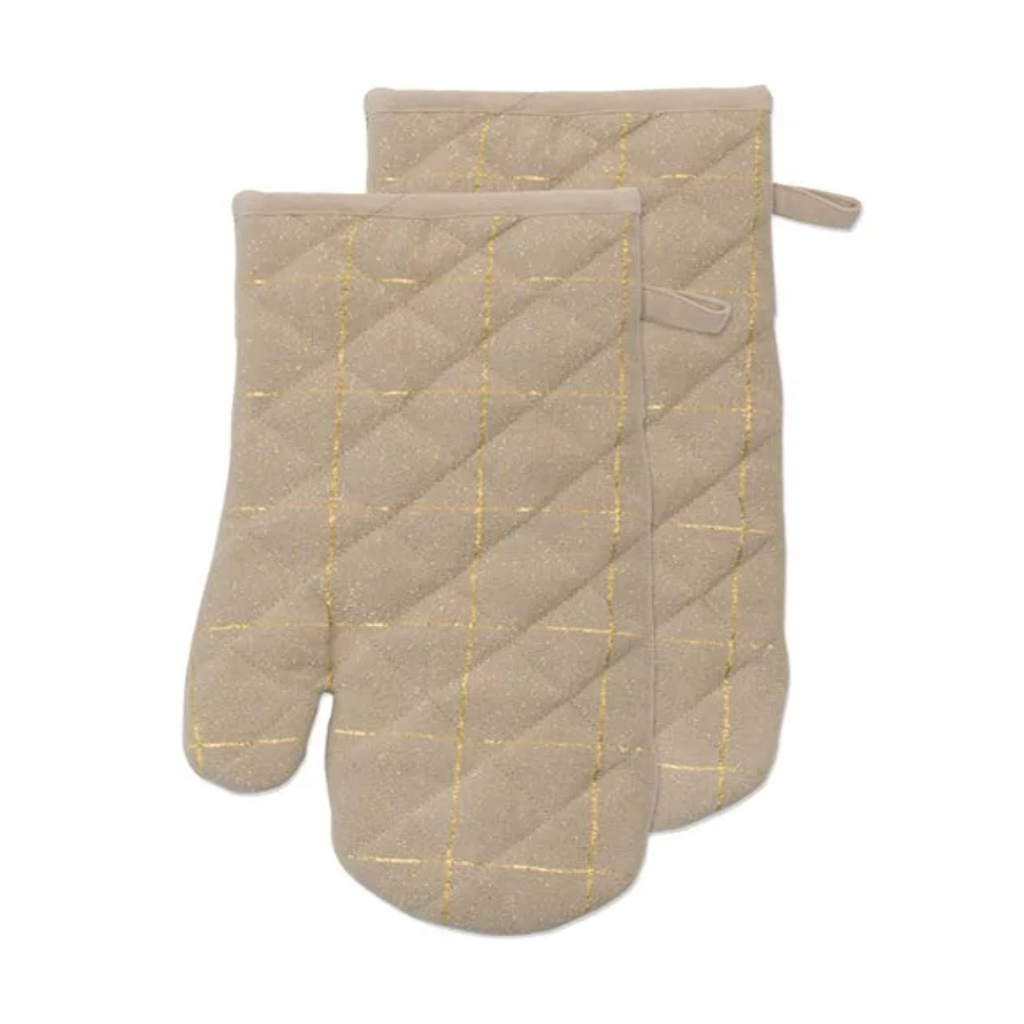 Soft Check Oven Mitt Gold 2pc