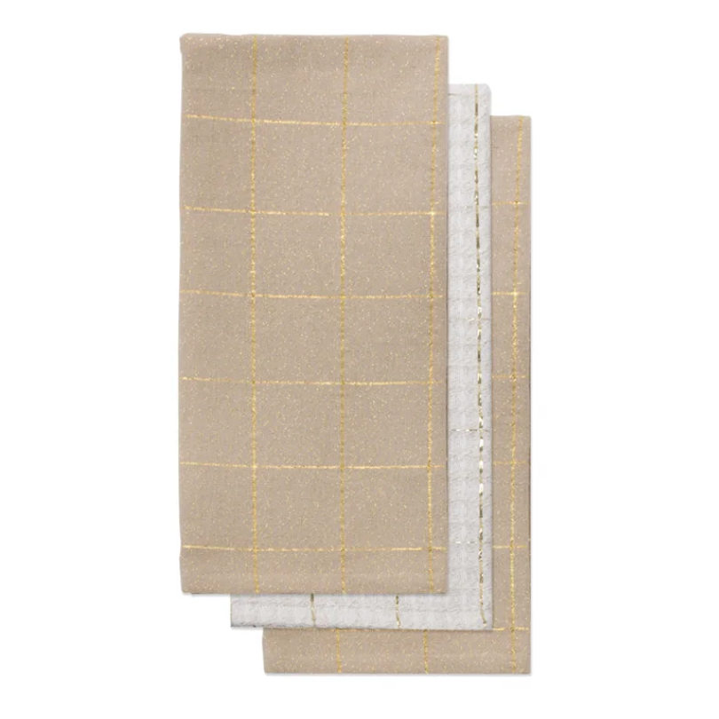Soft Check Kitchen Towel Gold 3pc