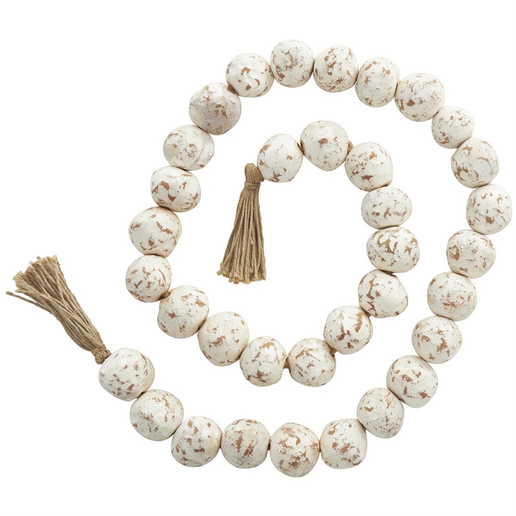 Ceramic Large Distressed Beaded Garland White 62in