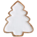 Enameled Mango Wood Christmas Tree Shaped Tray White & Natural
