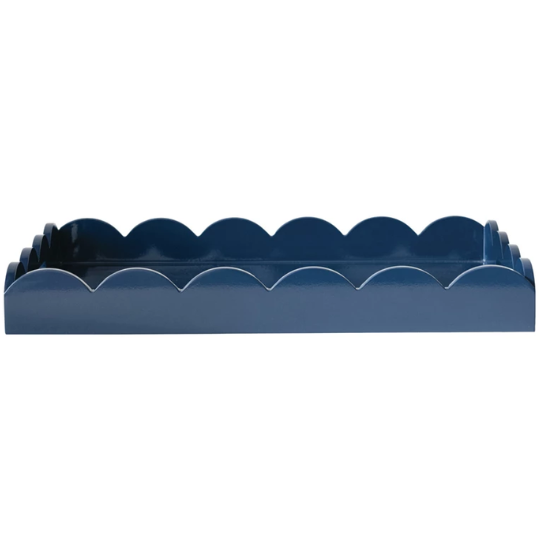 Scalloped Lacquered Tray Navy 20in