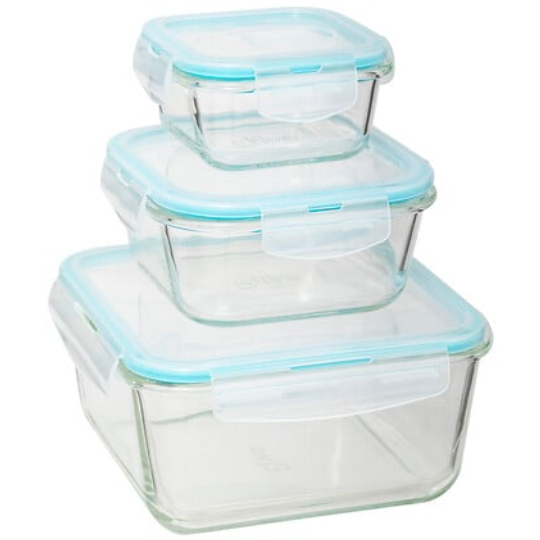 Clipeat Glass Food Containers Square 3pc