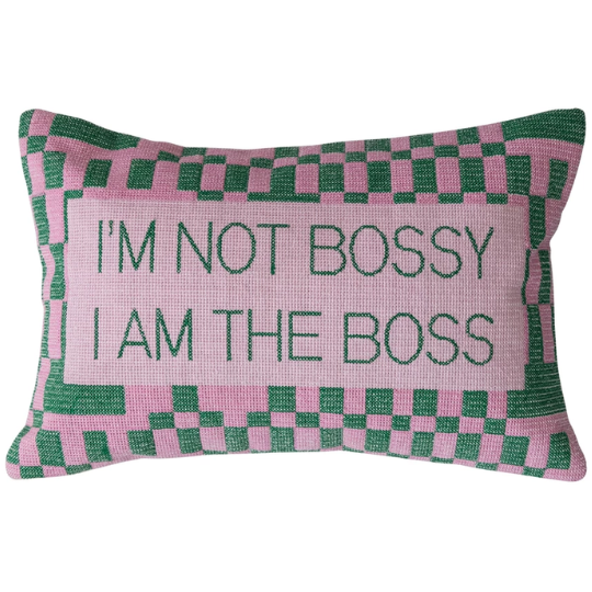 Embroidered Lumbar Pillow "Bossy " 9x14in