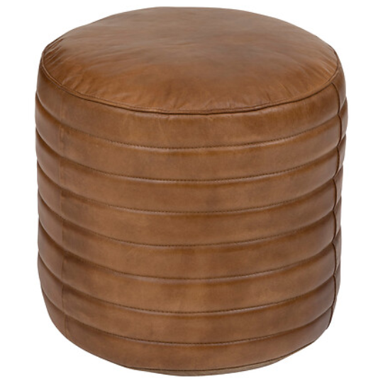 Gaj Leather Pouf Caramel
