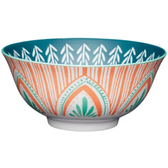 Glazed Stoneware Bowl Mixed Folk 6in