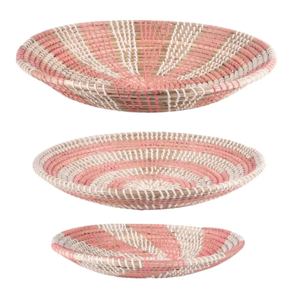 Seagrass Bowl Set Pink 3pc