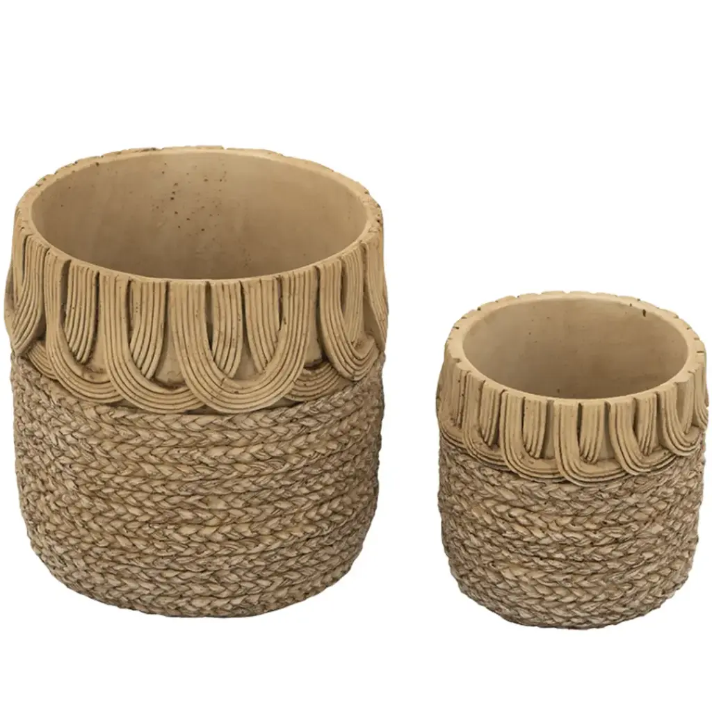 Loop Woven Basket Cement Planter 8in