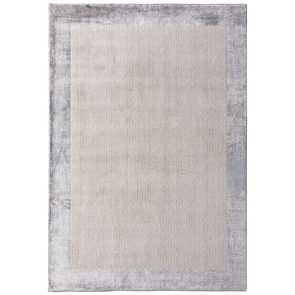 Luxe Ivory Grey Border Rug 5.3×7.7ft
