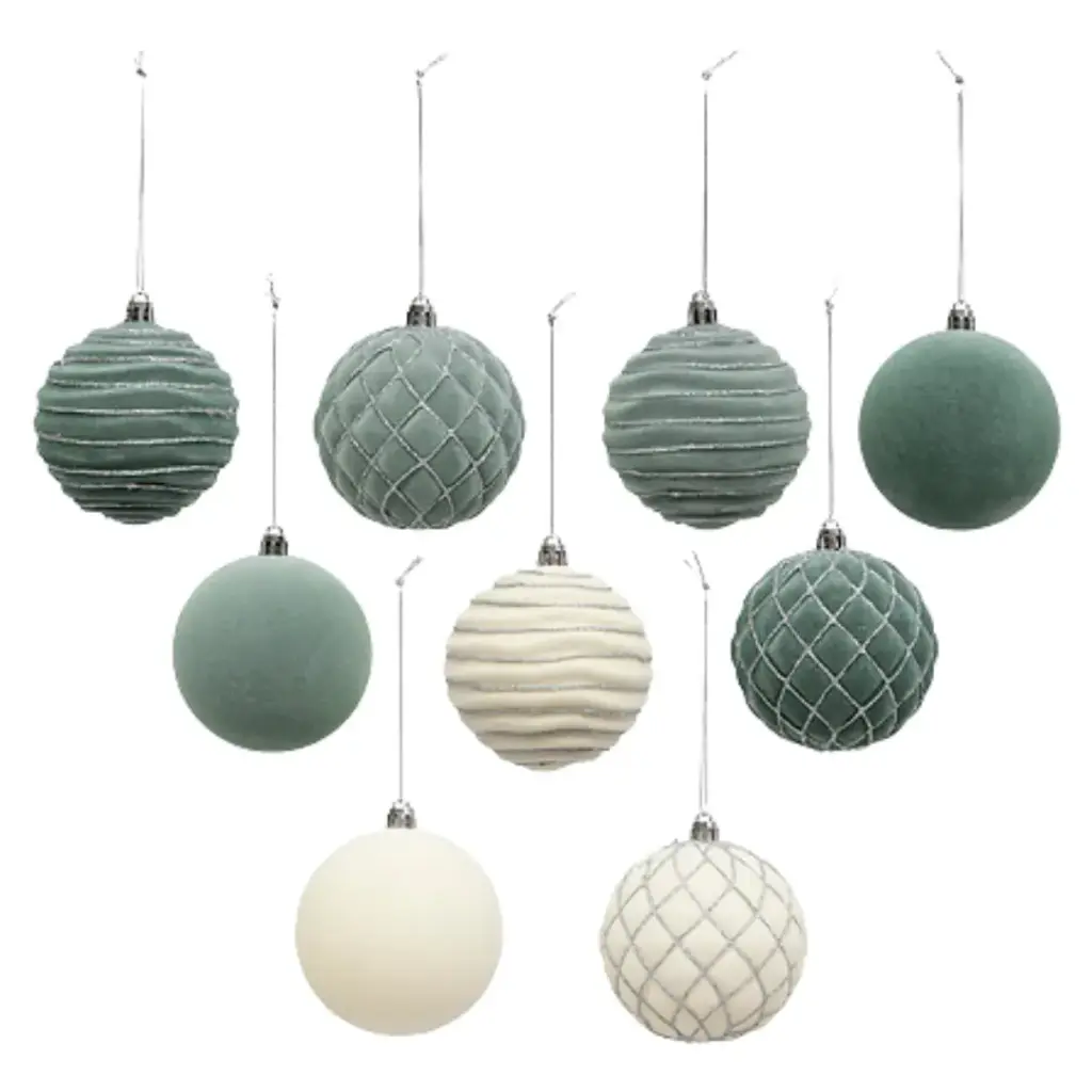 Glitter Decorative Ornaments Green 3in 9pc