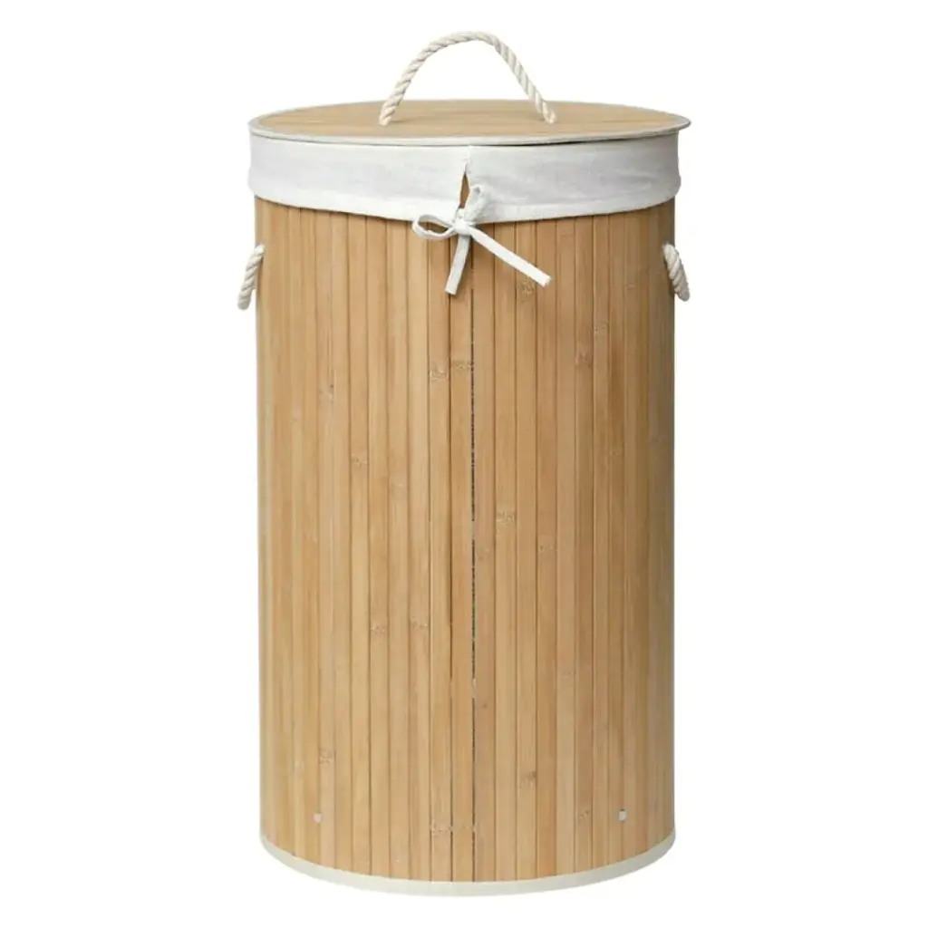 Bamboo Laundry Basket Round Natural 67L