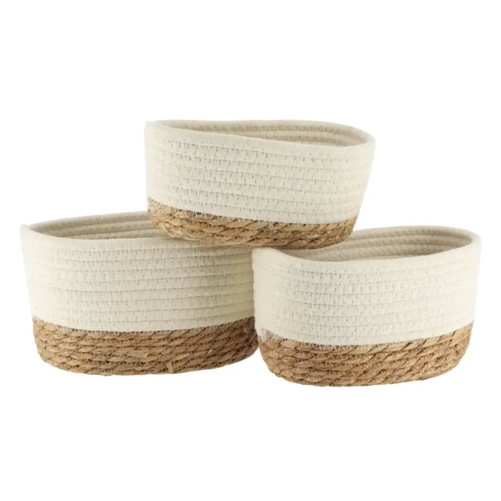Seagrass & Cotton Storage Basket Set White 3pc