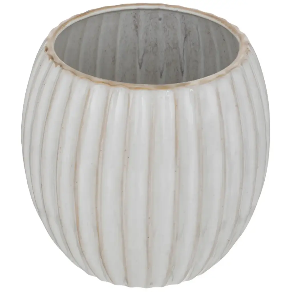 Reactive Glaze Scalloped Planter Beige 7in