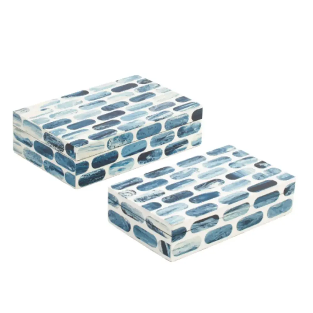 Oval Print Resin Boxes Blue 2pc 10in/11in