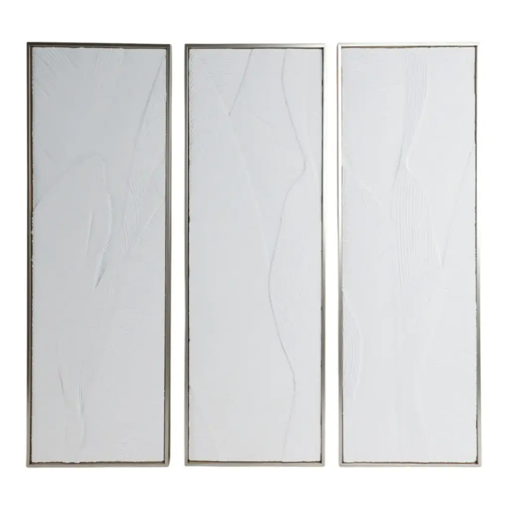 Bradenton White Leaves Framed Wall Art 3pc 16x48in