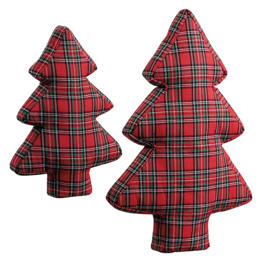 Christmas Tree Table Top Ornament Plaid Red 2pc