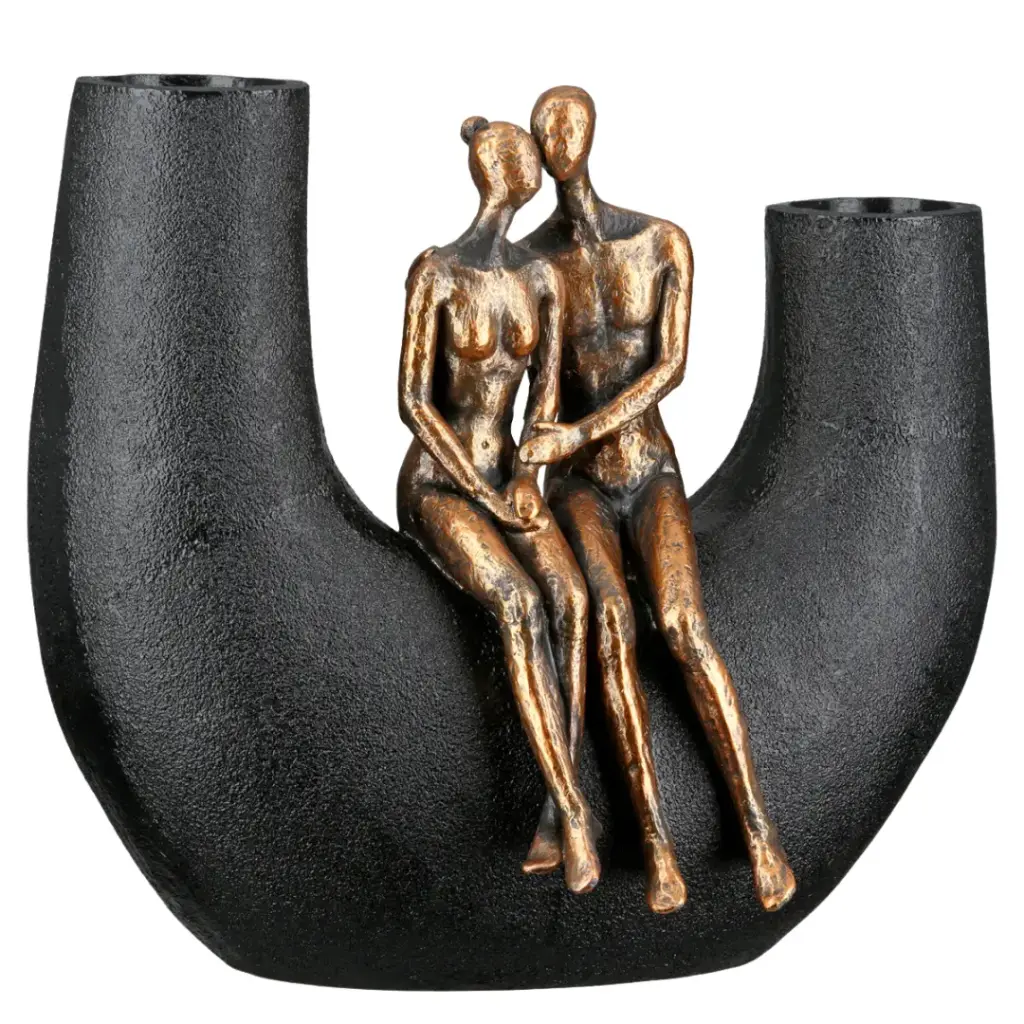 U Shaped Vase with Sitting Couple Black 9in