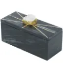 Marble Box With Amethyst & Brass Accents 7.5x3in