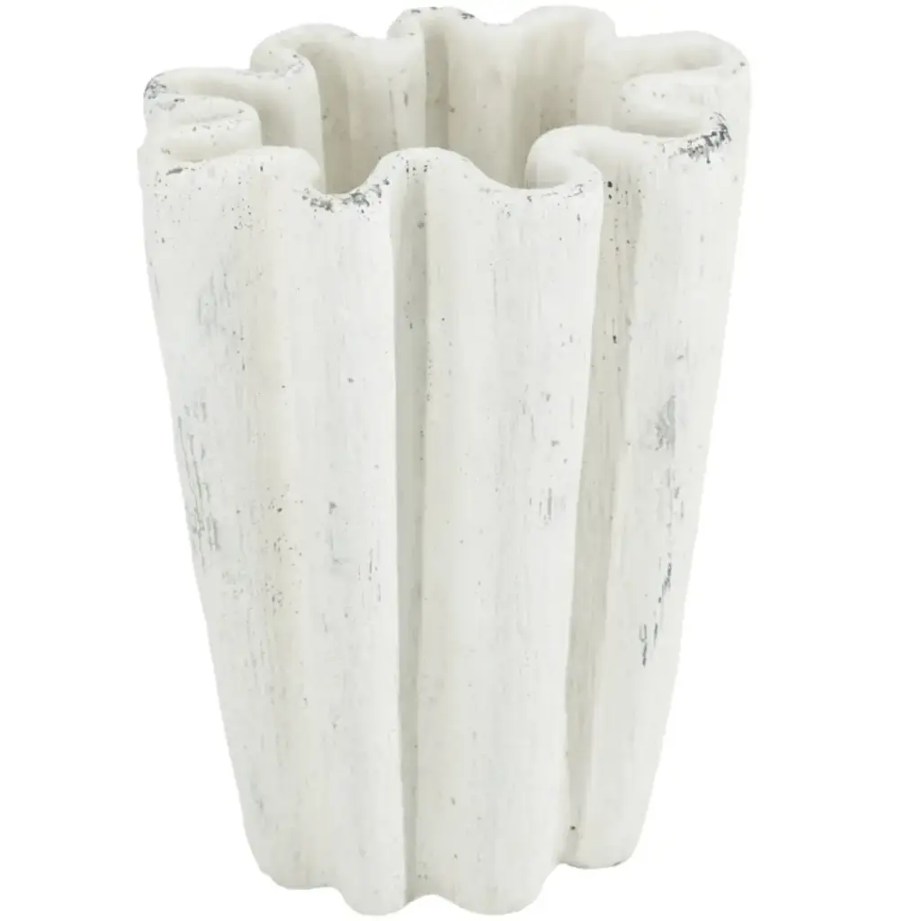 Wavy Distressed Planter White 12in