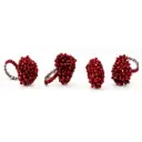 Beaded Tree Napkin Ring Set Red 4pc