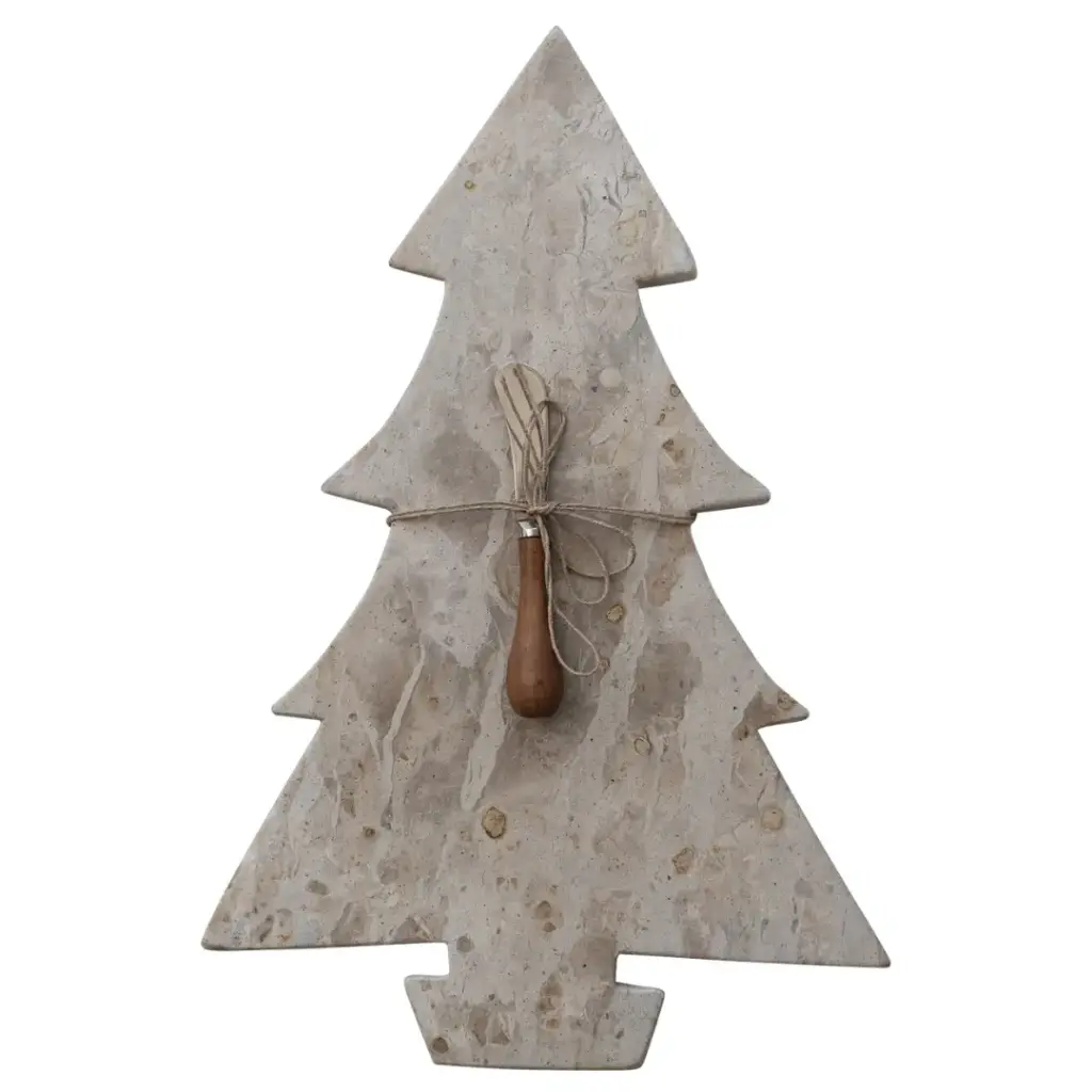 Tree Shaped Marble Serving Board With Canape Knife Set 2pc