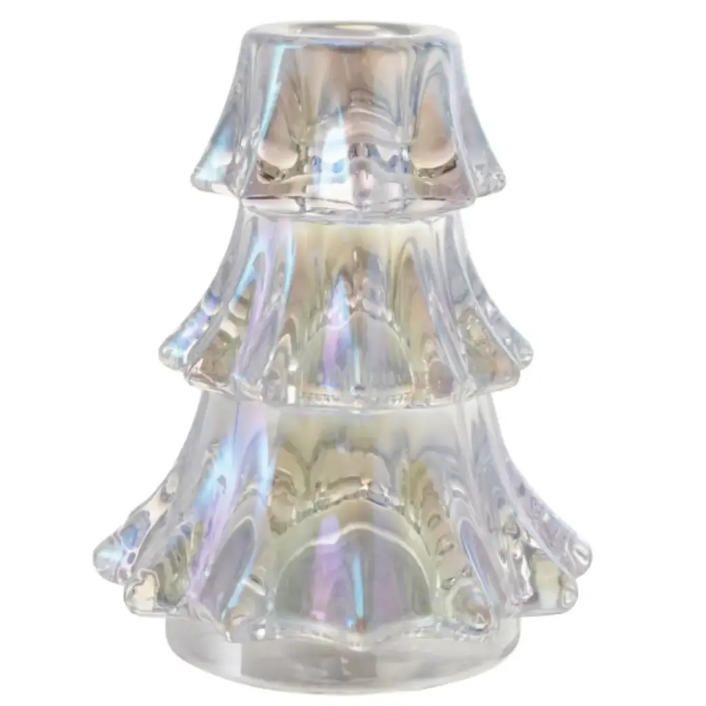Glass Tree Shaped Taper Holder 4.25in
