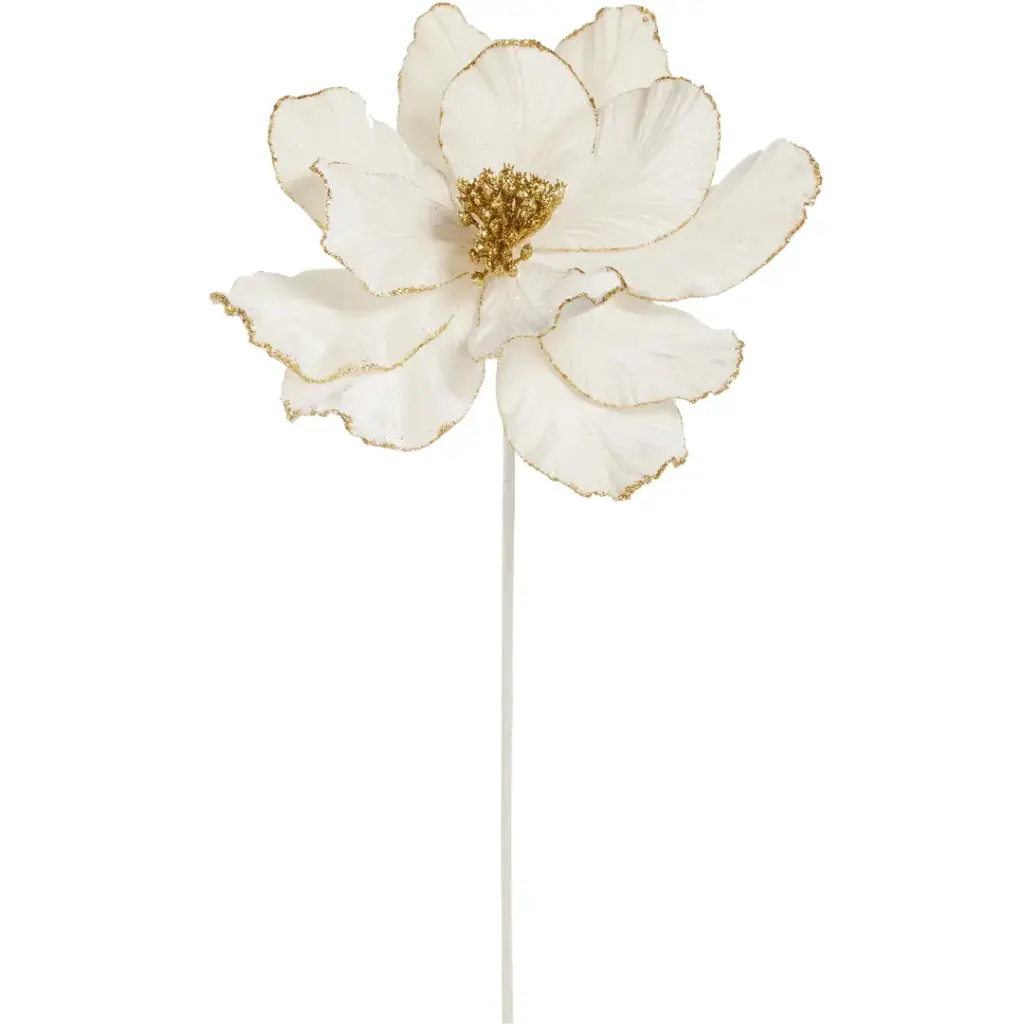 Glittered Velvet Stem Ivory & Gold 21in