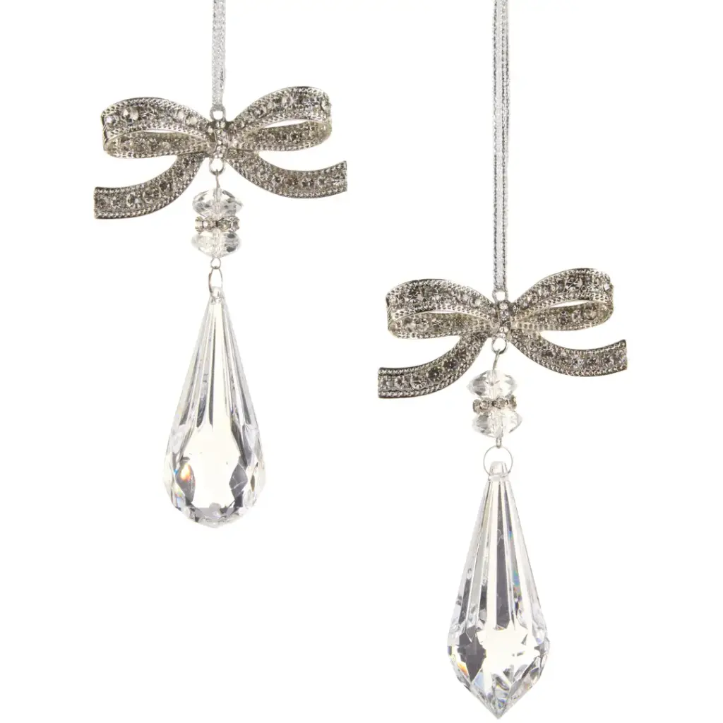 Crystal Drop Ornament with Jeweled Bow Assorted 5in 1pc
