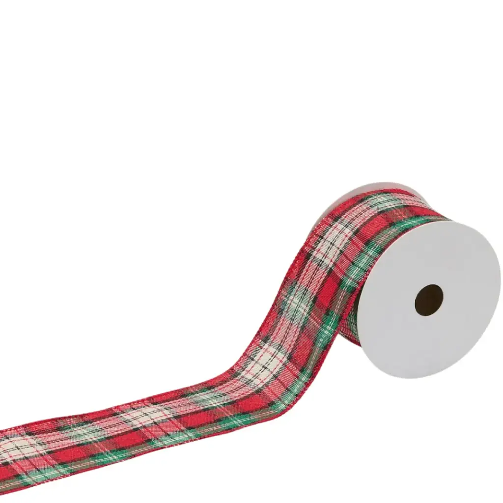Tartan Ribbon Green & Red 2.5inx10yd