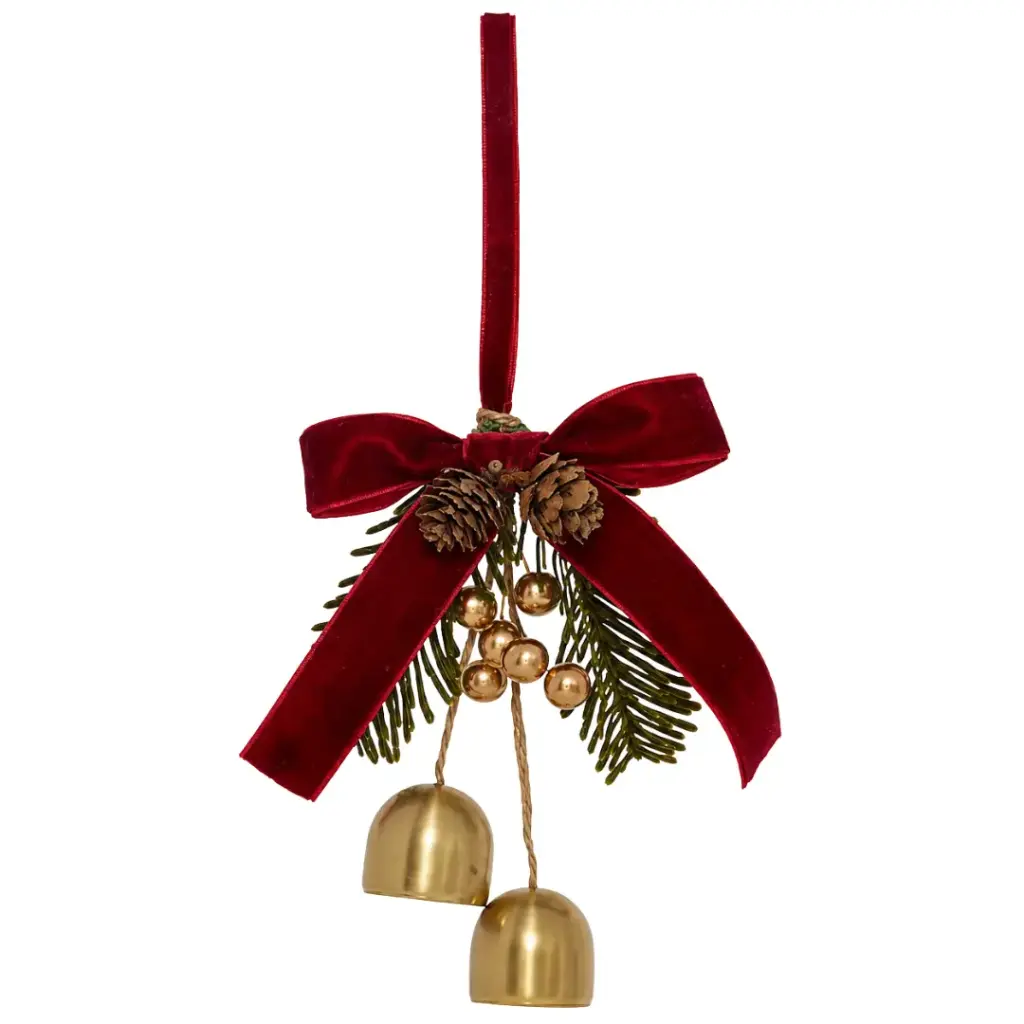 Bow with Bell & Leaf Red 6in