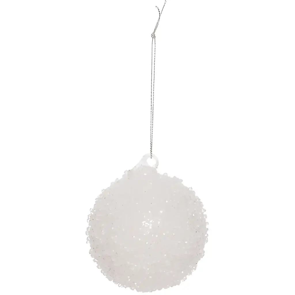 Diamond Glass Bauble Glitter White 3in