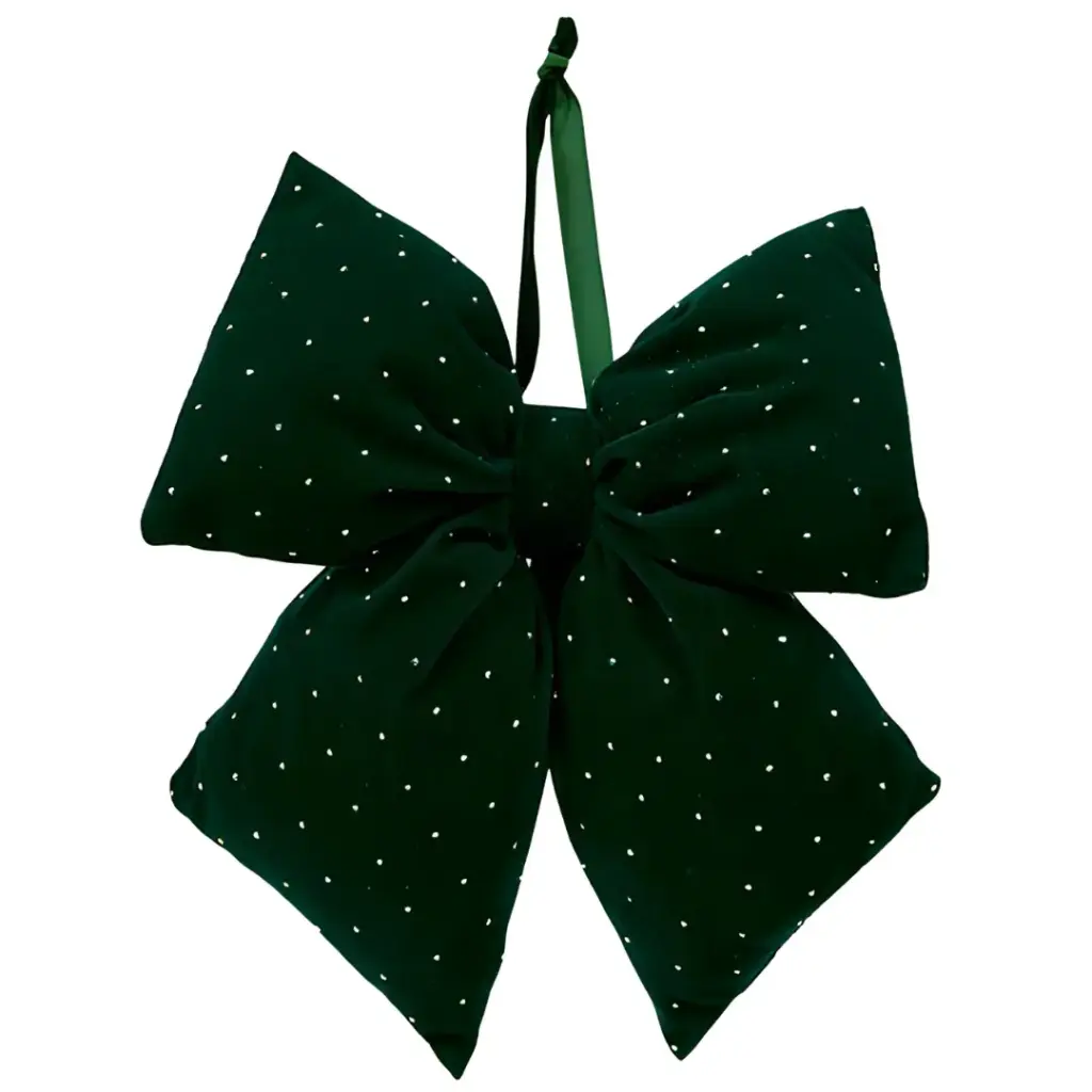 Quilted Bow Ornament Green 10x8in