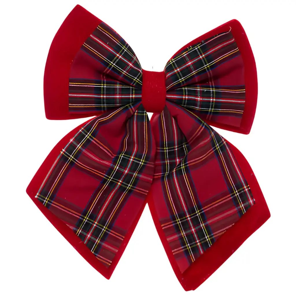 Velvet Tartan Bow Red 10x8in