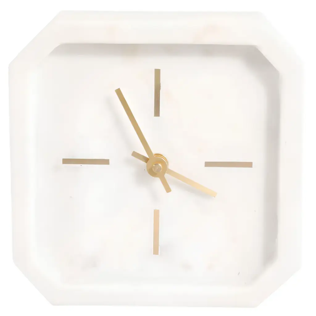 Marble Octagon Clock White Gold 6in
