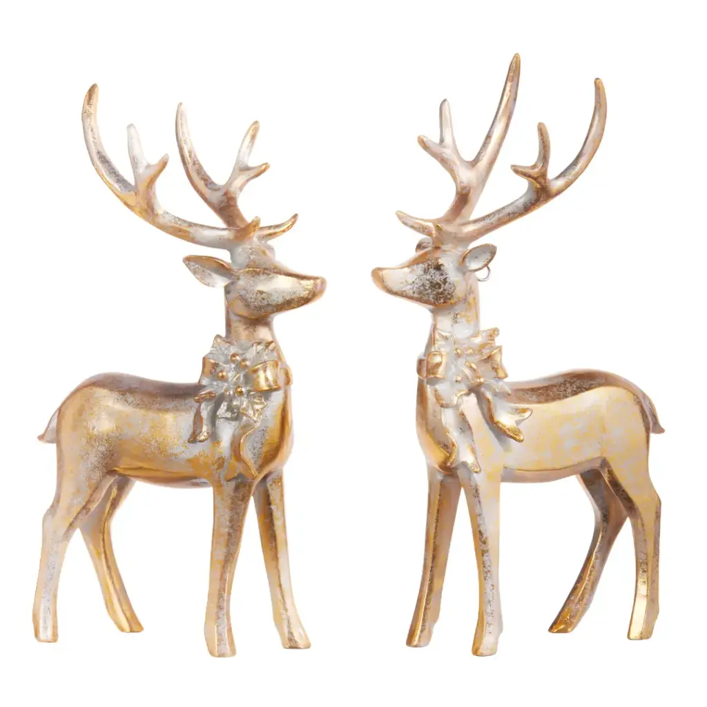 Aged Deer with Bow Ornament Gold Assorted 7in 1pc