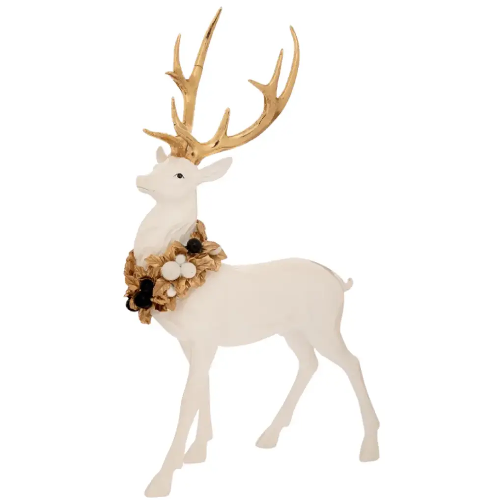Standing Deer with Wreath White 18in