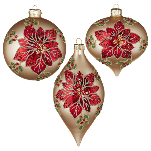 Gold & Red Poinsettia Ornament 4in