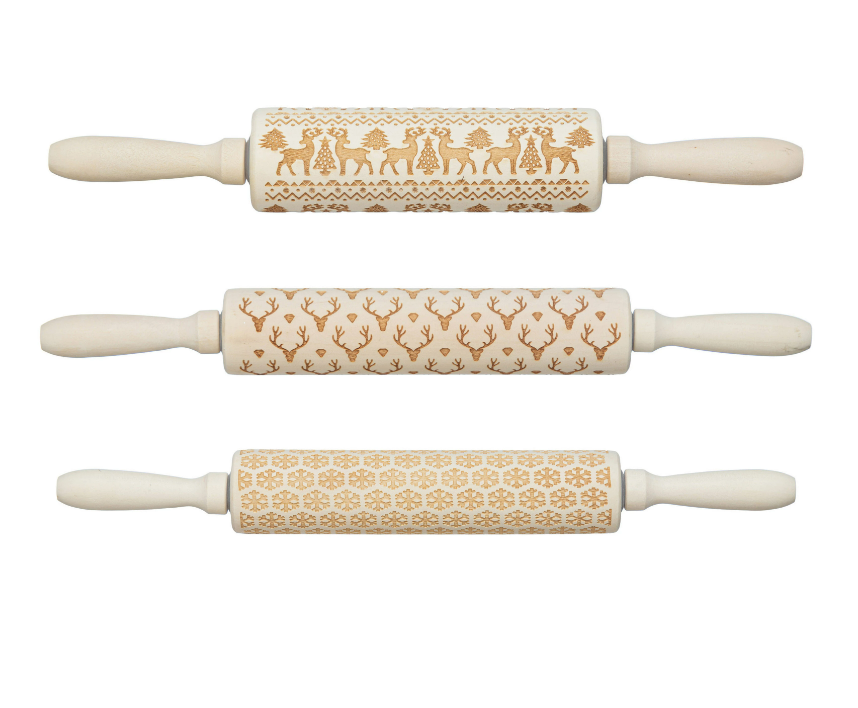 Carved Wood Rolling Pin with Pattern Assorted